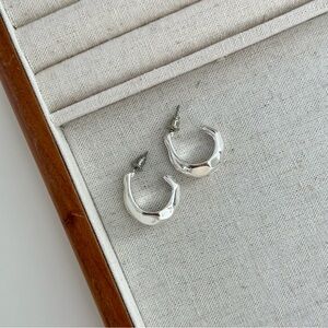 4/$15 Hammered Texture Silver Hoop Earrings